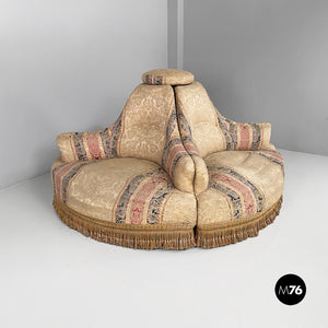 Modular round sofa in fabric and wood, 1950s