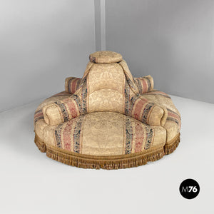 Modular round sofa in fabric and wood, 1950s