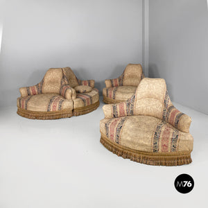 Modular round sofa in fabric and wood, 1950s