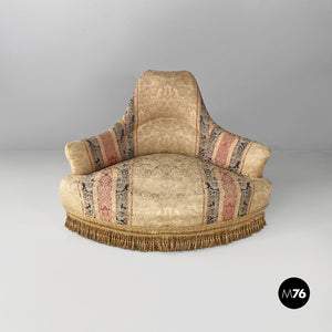 Modular round sofa in fabric and wood, 1950s