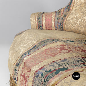 Modular round sofa in fabric and wood, 1950s
