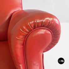 将图片加载到图库查看器，Red leather armchairs with armrests and wooden legs, 1940s
