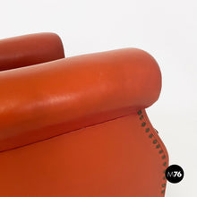 将图片加载到图库查看器，Red leather armchairs with armrests and wooden legs, 1940s
