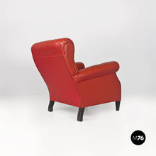 将图片加载到图库查看器，Red leather armchairs with armrests and wooden legs, 1940s
