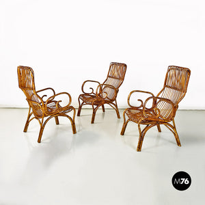 Curved lines rattan armchairs, 1960s