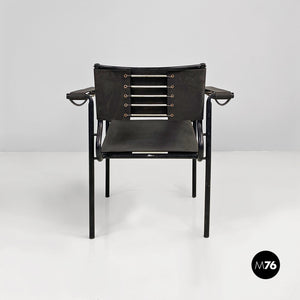 Black leather and metal Spaghetti armchairs by Giandomenico Belotti for Alias, 1980s