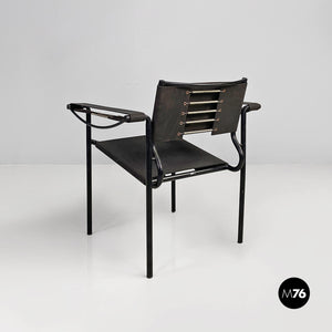 Black leather and metal Spaghetti armchairs by Giandomenico Belotti for Alias, 1980s