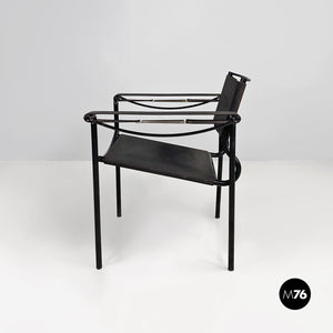 Black leather and metal Spaghetti armchairs by Giandomenico Belotti for Alias, 1980s