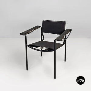 Black leather and metal Spaghetti armchairs by Giandomenico Belotti for Alias, 1980s