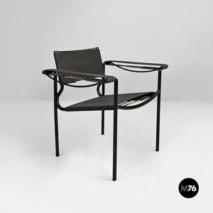 Black leather and metal Spaghetti armchairs by Giandomenico Belotti for Alias, 1980s