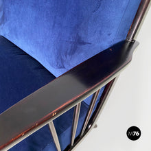 画像をギャラリービューアに読み込む, Dark blue velvet and black wood armchairs, 1960s
