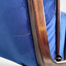 画像をギャラリービューアに読み込む, Dark blue velvet and black wood armchairs, 1960s
