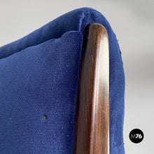 画像をギャラリービューアに読み込む, Dark blue velvet and black wood armchairs, 1960s
