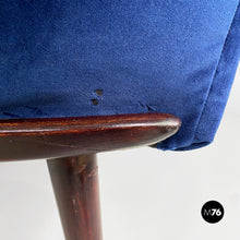 画像をギャラリービューアに読み込む, Dark blue velvet and black wood armchairs, 1960s

