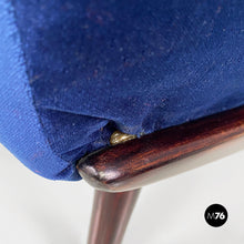 画像をギャラリービューアに読み込む, Dark blue velvet and black wood armchairs, 1960s

