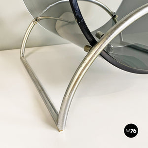 Smoked glass and steel Lira magazine rack by by Pierangelo Gallotti for Gallotti and Radice, 1980s