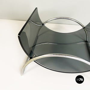 Smoked glass and steel Lira magazine rack by by Pierangelo Gallotti for Gallotti and Radice, 1980s
