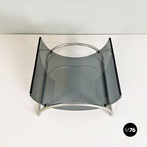 Smoked glass and steel Lira magazine rack by by Pierangelo Gallotti for Gallotti and Radice, 1980s