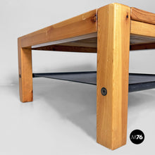 画像をギャラリービューアに読み込む, Wood and black leather coffee table by Silvano Passi, 1970s.
