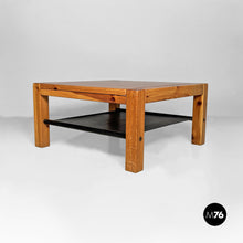 画像をギャラリービューアに読み込む, Wood and black leather coffee table by Silvano Passi, 1970s.
