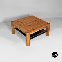 画像をギャラリービューアに読み込む, Wood and black leather coffee table by Silvano Passi, 1970s.
