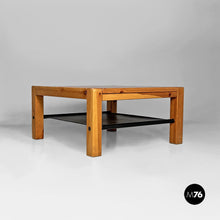 画像をギャラリービューアに読み込む, Wood and black leather coffee table by Silvano Passi, 1970s.
