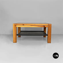 画像をギャラリービューアに読み込む, Wood and black leather coffee table by Silvano Passi, 1970s.
