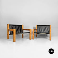 Carica l'immagine nel visualizzatore di Gallery, Wood and leather armchairs by Silvano Passi, 1970s
