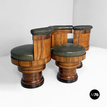Load image into Gallery viewer, Wood and green faux leather chairs, 1930s.
