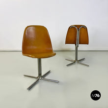 Carica l&#39;immagine nel visualizzatore di Gallery, Brown leather and steel chairs, 1960s
