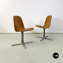将图片加载到图库查看器，Brown leather and steel chairs, 1960s
