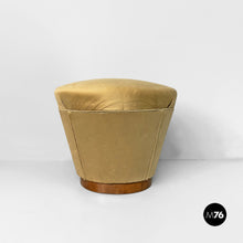 Carica l'immagine nel visualizzatore di Gallery, Yellow velvet and wood pouf, 1930s
