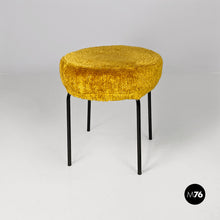 画像をギャラリービューアに読み込む, Dark yellow long pile fabric pouf or stool, 1970s
