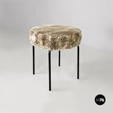 Load image into Gallery viewer, White and grey long pile fabric pouf or stool, 1970s
