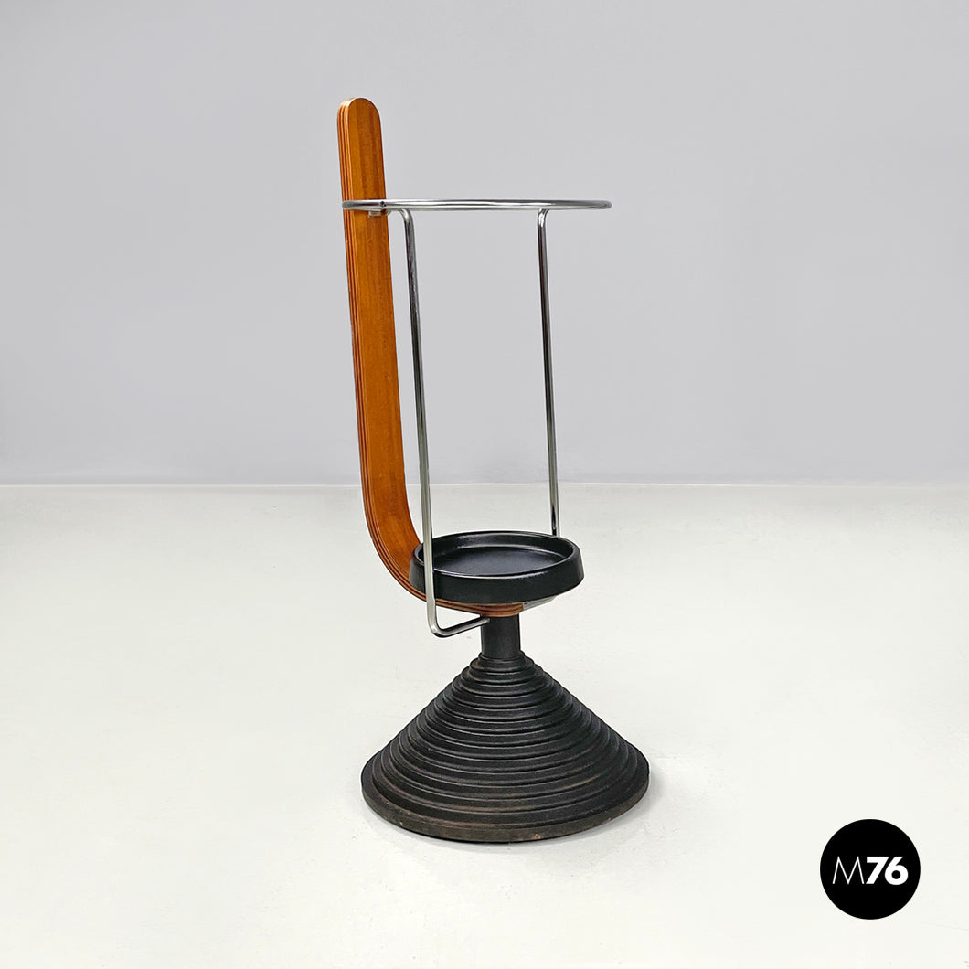 Round umbrella stand by Origlia in cast iron and wood, 1980s