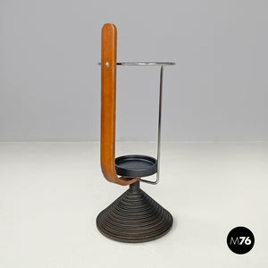 Round umbrella stand by Origlia in cast iron and wood, 1980s