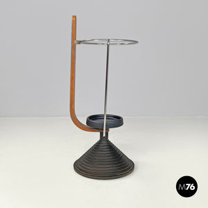 Round umbrella stand by Origlia in cast iron and wood, 1980s