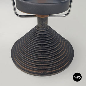 Round umbrella stand by Origlia in cast iron and wood, 1980s