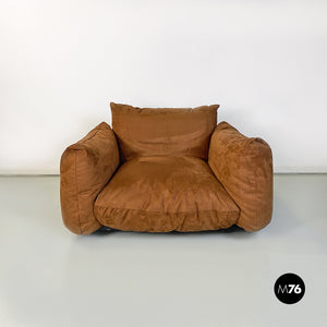 Brown suede Marenco armchair by Mario Marenco for Arflex, 1970s