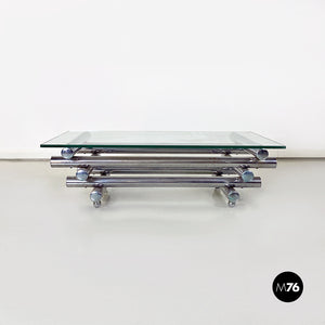 Glass and chromed steel coffee table, 1970s