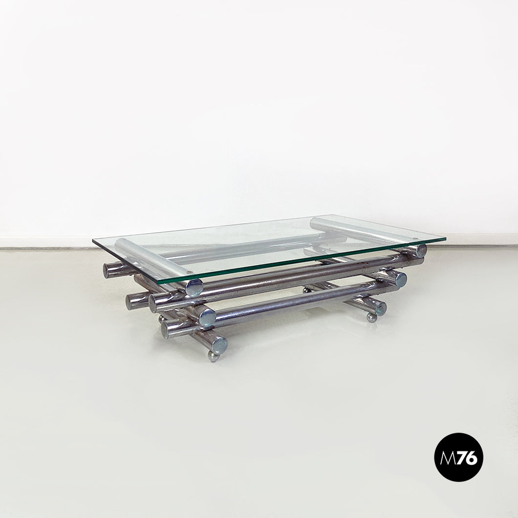 Glass and chromed steel coffee table, 1970s