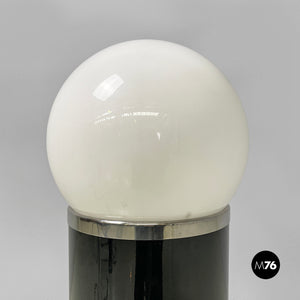 Black metal floor lamp with glass sphere, 1970s