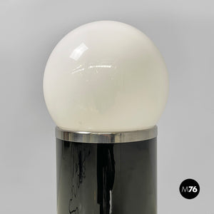 Black metal floor lamp with glass sphere, 1970s