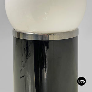 Black metal floor lamp with glass sphere, 1970s