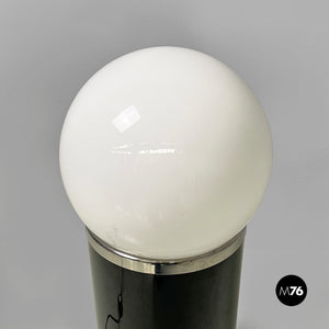 Black metal floor lamp with glass sphere, 1970s