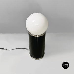 Black metal floor lamp with glass sphere, 1970s