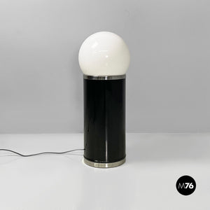 Black metal floor lamp with glass sphere, 1970s