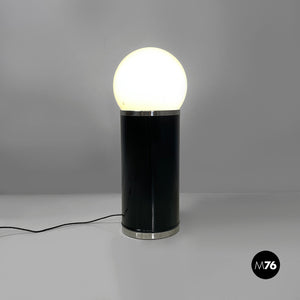 Black metal floor lamp with glass sphere, 1970s