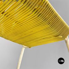 画像をギャラリービューアに読み込む, Yellow plastic and white metal two-seats bench with armrests, 1950s
