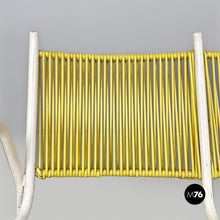 画像をギャラリービューアに読み込む, Yellow plastic and white metal two-seats bench with armrests, 1950s
